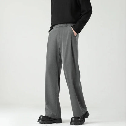 Men's Spring Essential Suit Pants Elastic Waist Loose Straight Black Gray Casual Business Work Slacks Fashion Trendy Daily Wear
