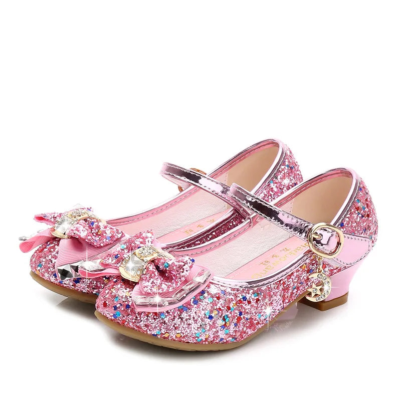 Spring Children Shoes Girls High Heel Princess Dance Sandals Kids Shoes Glitter Leather Fashion Girls Party Dress Wedding Shoes