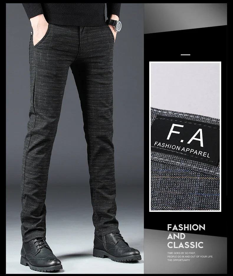Spring Autumn New Men's Plaid Pants Black Blue Business Casual Formal Fashion Korean Classic Male Clothes Straight Trousers