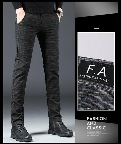 Spring Autumn New Men's Plaid Pants Black Blue Business Casual Formal Fashion Korean Classic Male Clothes Straight Trousers