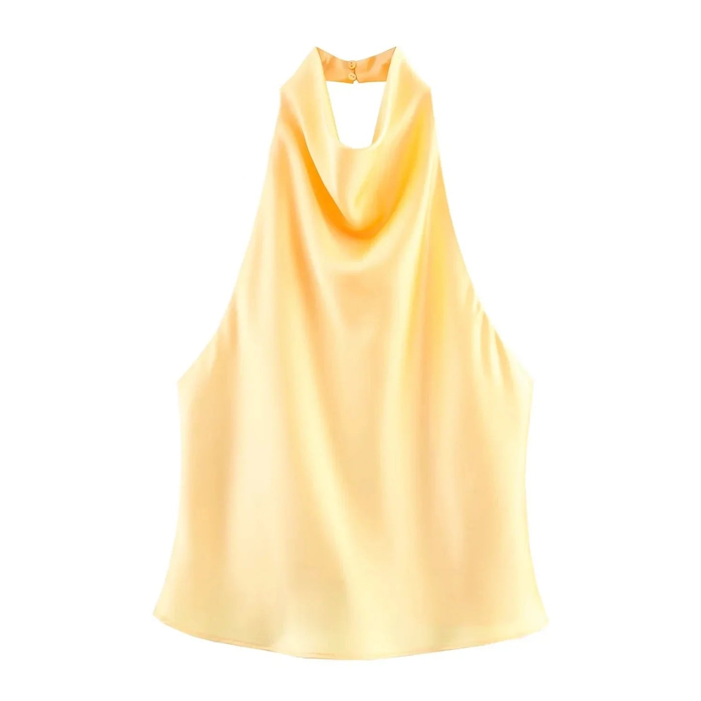 Sexy Chic Butter Yellow Satin Tops Women Halter Backless Beach Holiday Party Top Fashion 2025 New Year Evening Satin Top