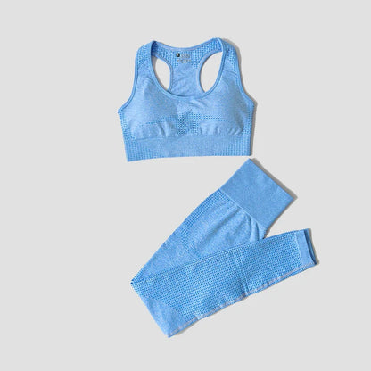 Women Seamless Yoga Set Fitness Sports Suits Gym Clothing Long Sleeve Crop Top Shirts High Waist Running Leggings Workout Pants