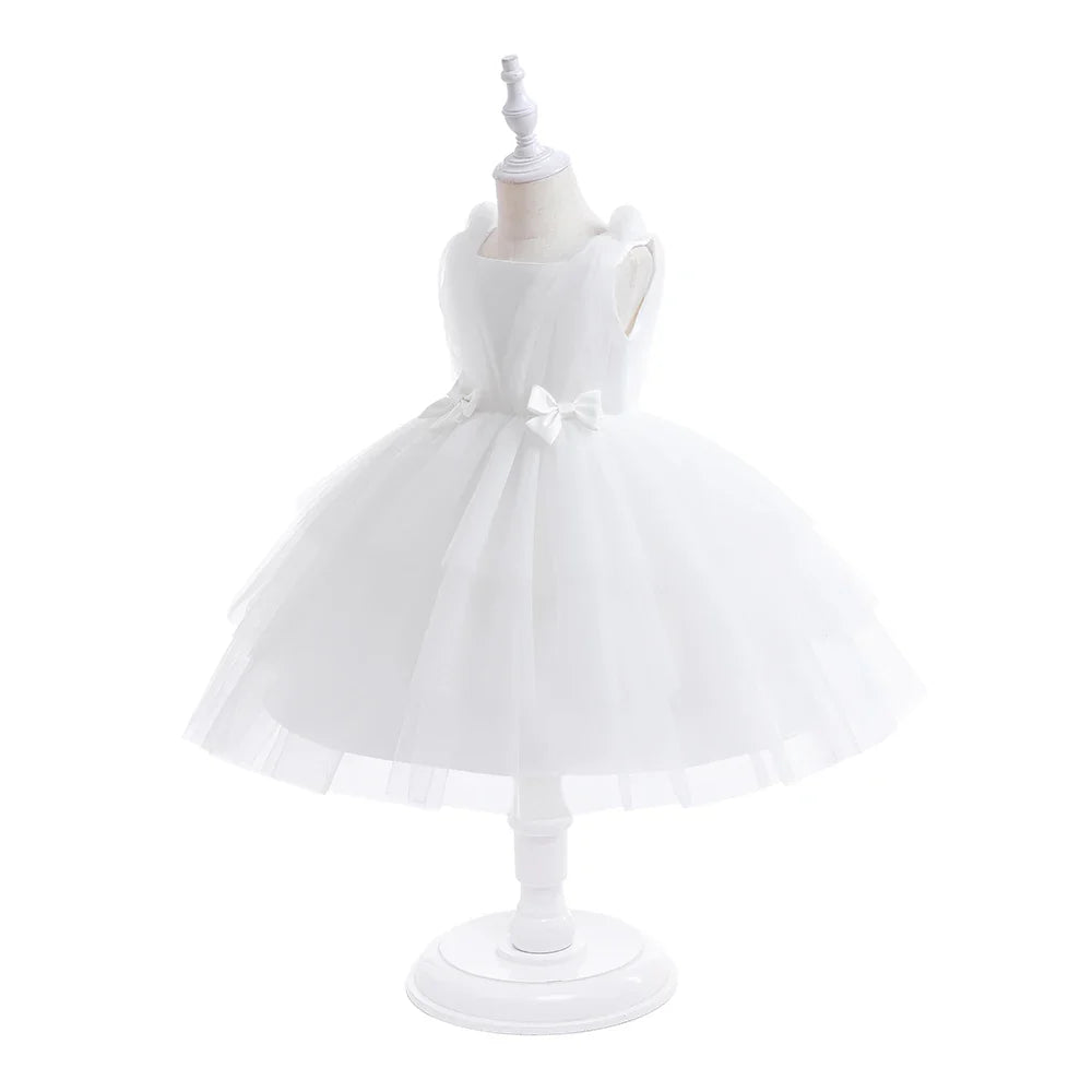 Summer Bow Bridemaid Party Girls Dresses Elegant Tulle Birthday Wedding Princess Dress for Girl New Years Prom Christmas Costume