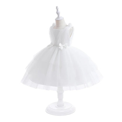 Summer Bow Bridemaid Party Girls Dresses Elegant Tulle Birthday Wedding Princess Dress for Girl New Years Prom Christmas Costume