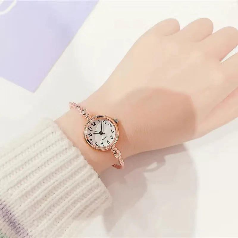 Luxury Women's Watch Small Gold Bangle Bracelet Watches Stainless Steel Retro Ladies Quartz Wristwatch Female Thin Chain Clock