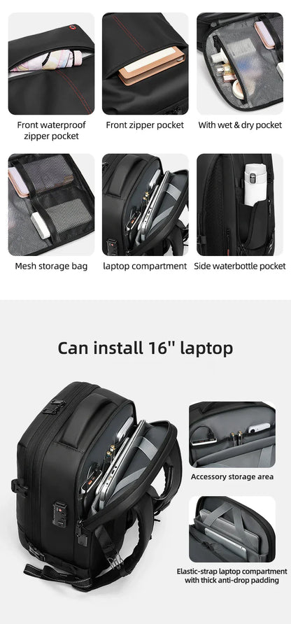 Travel casual Backpack 16 inch vacuum compression Laptop Backpack USB charging school Backpack Extended Hiking Business backpack