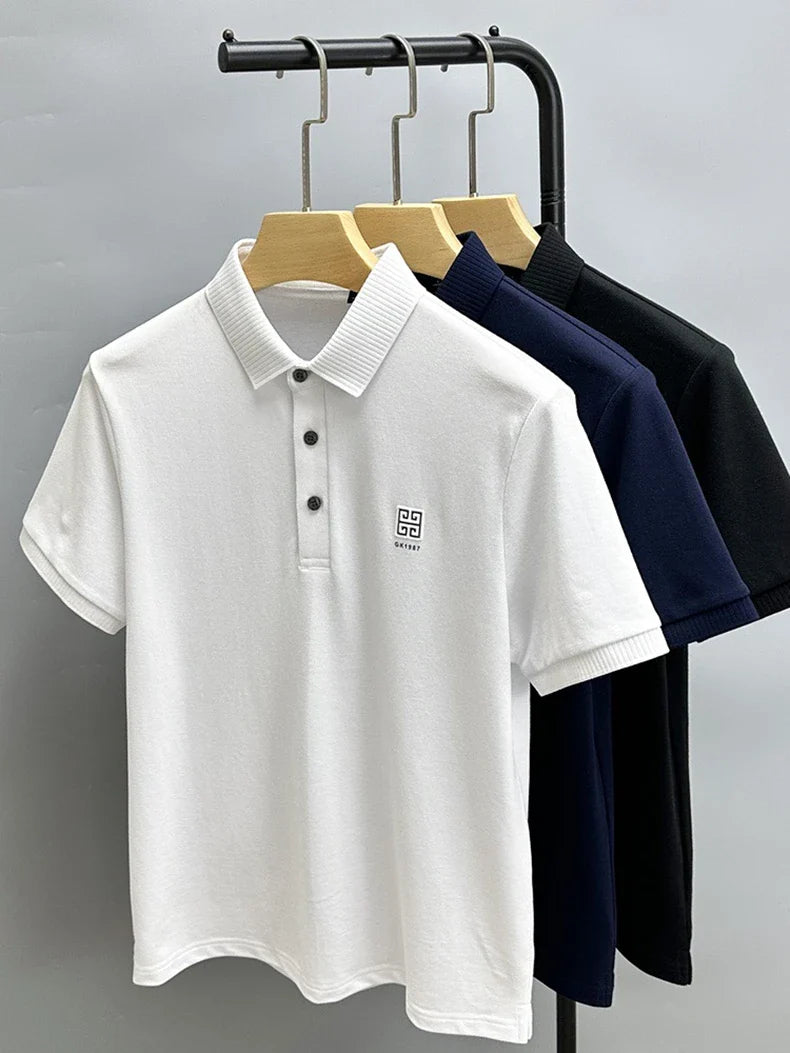 100% cotton breathable polo shirt short sleeve men's brand T-shirt 2023 summer high-end embroidery casual loose Paul shirt men's