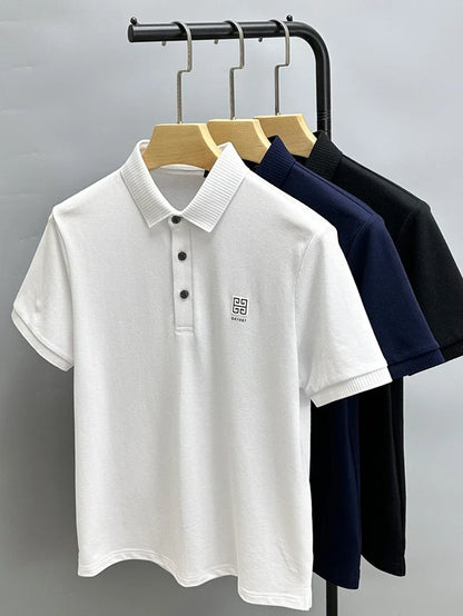 100% cotton breathable polo shirt short sleeve men's brand T-shirt 2023 summer high-end embroidery casual loose Paul shirt men's