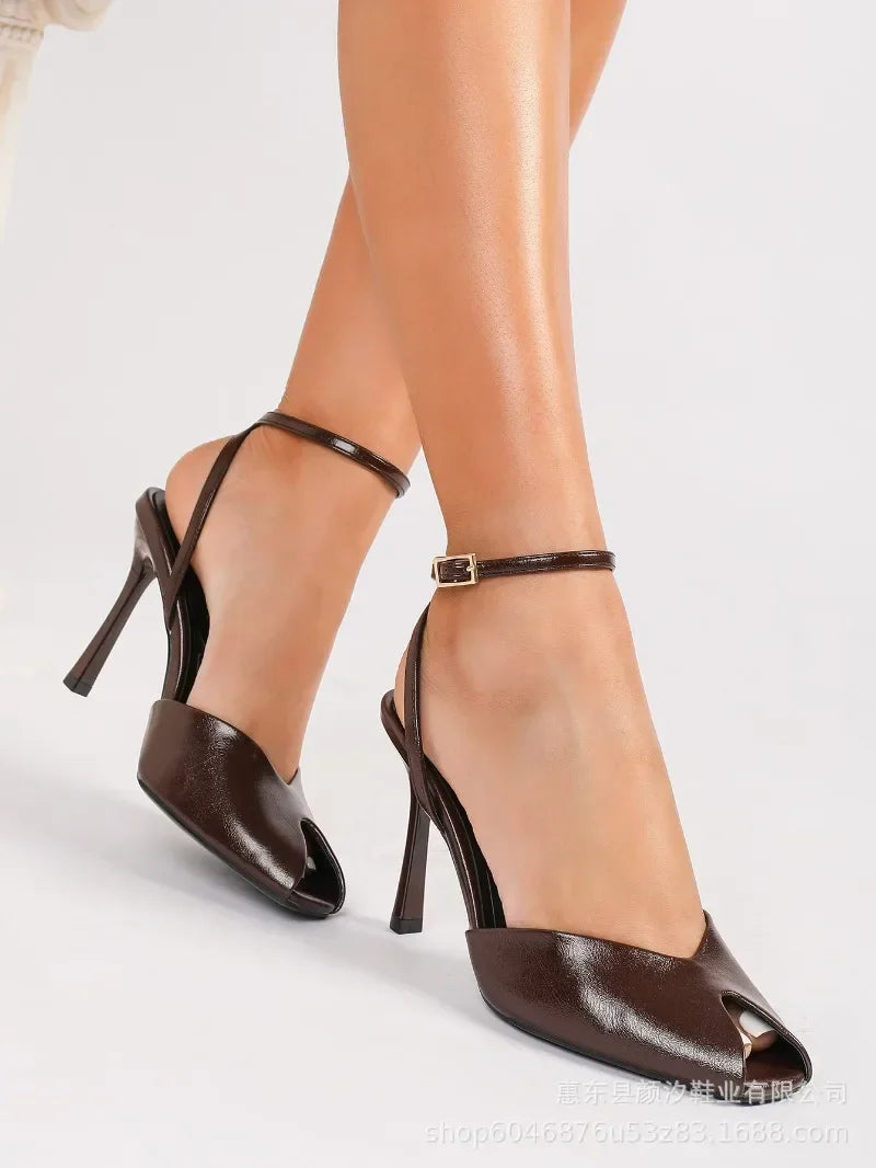 Elegant Peep Toe High Heels Women 2026 New Ankle Buckle Fashion Office Party Shoes Sexy Designer Heeled Sandals Female Pumps