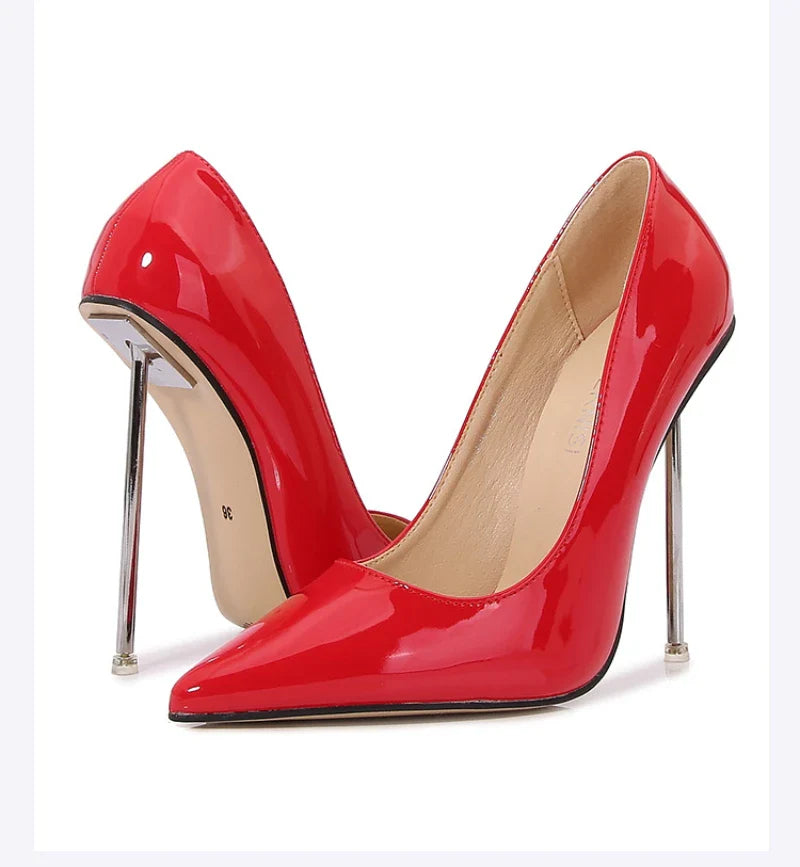 European And American Fashion Single Shoes European Station Pointed Toe Metal Thin Heel Elegant Women's Shoes High Heels Simple