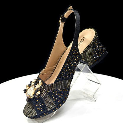 Elegant Green Peep-Toe Heel Pumps for Women with Diamond Accents - Italian Matching Shoes and Bags Set for Parties