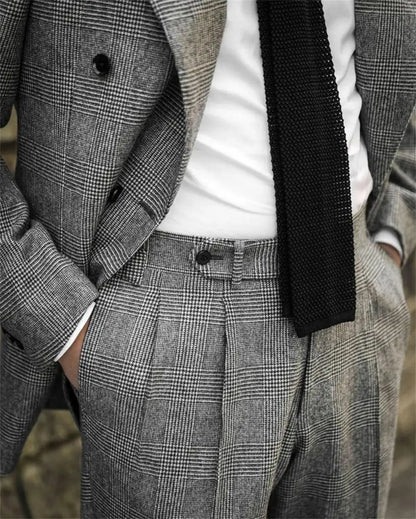 British Style Patterned Men's Suit 2-Piece Set（Jacket+Pants) Double Row Business Blazers Banquet Men's Groom Wedding Attire