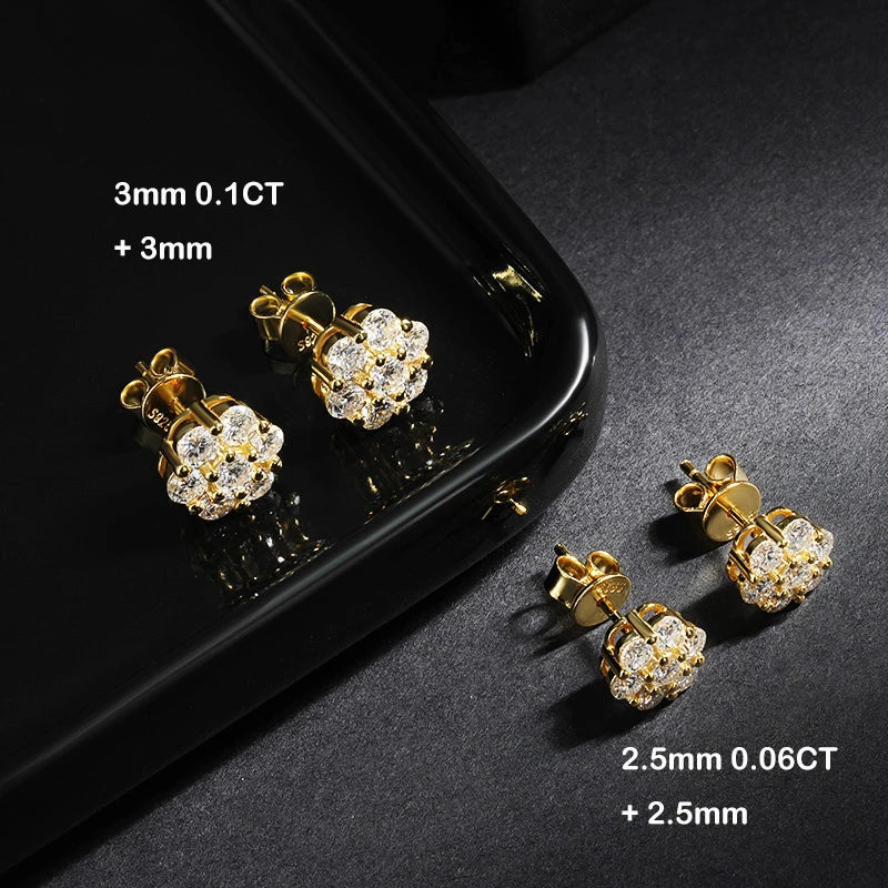 7-Stone Flower Full 2.5/3mm D Color Moissanite Stud Earrings for Women Silver 925 Plated 18K GRA Certified Party Earring