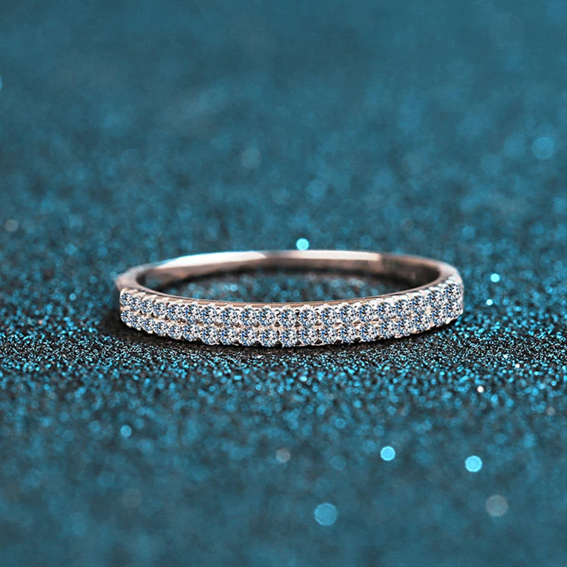 Full Moissanite Ring 925 Sterling Sliver with White Gold Plated  Eternity Band for Woman Party Sparkling Rings Jewely