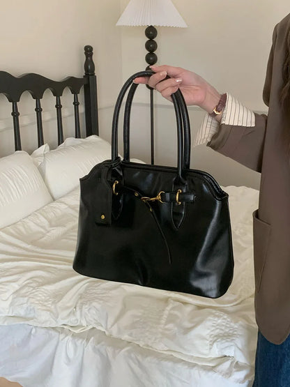 Vintage Designer Luxury Tote Bag Casual Lage Capacity Women's Shoulder Bag Simple Commuting PU Leather Ladies Handbags