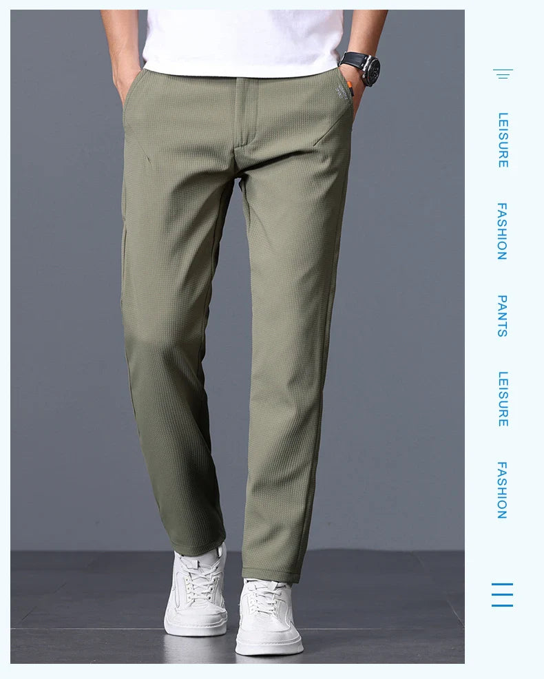 Men's Business Slim Pants Spring Thin Fashion Pocket Casual Trousers Comfortable Letter Labeling Pants Male Clothes