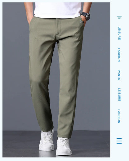 Men's Business Slim Pants Spring Thin Fashion Pocket Casual Trousers Comfortable Letter Labeling Pants Male Clothes