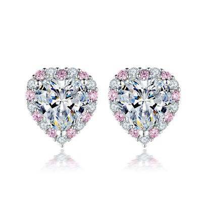 Pink Heart Moissanite Necklace Earring Set 2ct with Certificate Passed Diamond Test Women Jewelry Gift S925 Silver