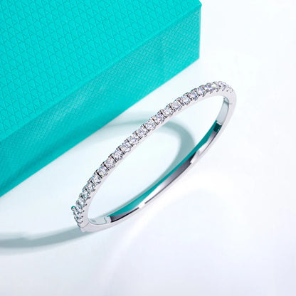 3mm Half Eternity Moissanite Bracelet 925 Sterling Silver 18K White Gold Plated Bangle for Women Jewelry Gifts