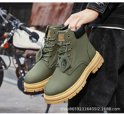 Men's Boots Lace Up 2024 Winter New High Top Leisure All-match Men's Casual Boots Non-slip Trend Rubber Men Flat Boots