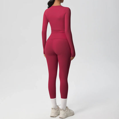 2 PCS Sportswear Yoga Set Gym Clothes Yoga Suits For Women Fitness Set Tracksuits Sports Long Sleeve Crop Top Gym Leggings