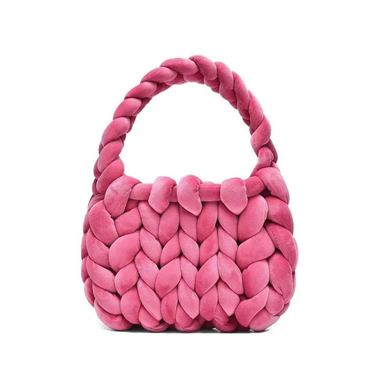 Velvet Bag DIY Hand Woven Bag Crystal Velvet Core Spun Yarn Woven Bag Hand-held Mailman Bag Velvet Handbag New