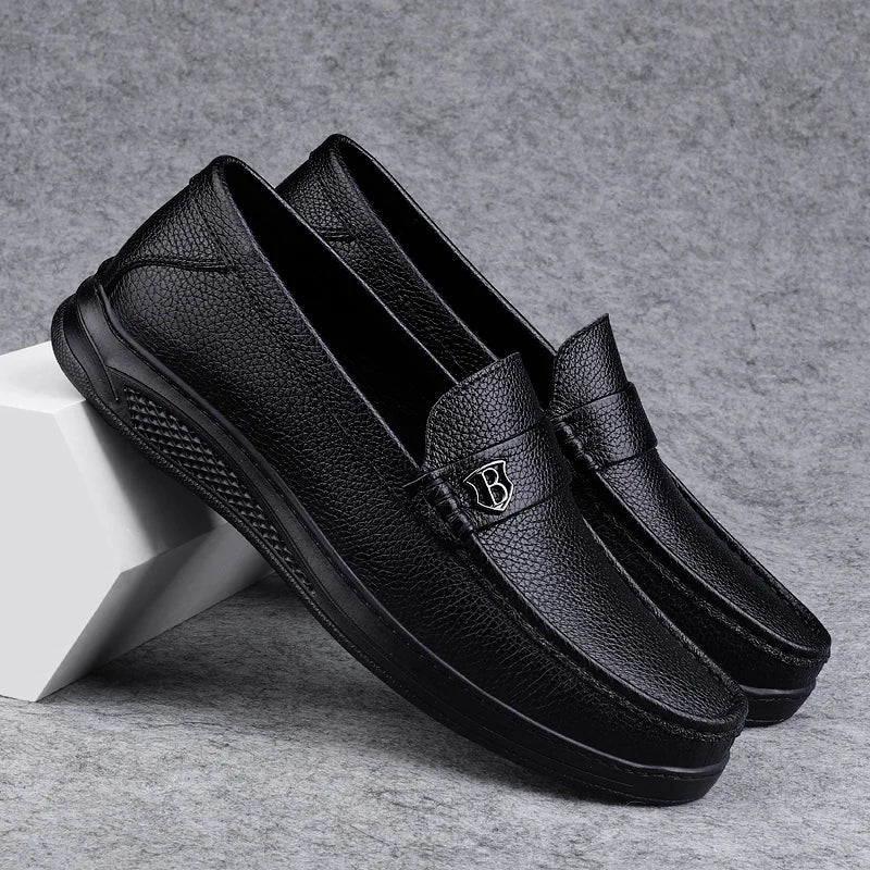 Genuine Leather Casual Shoes Men Handmade Slip on Platform Walking Shoes Outdoor Footwear Driving Loafers Breathable Sneakers