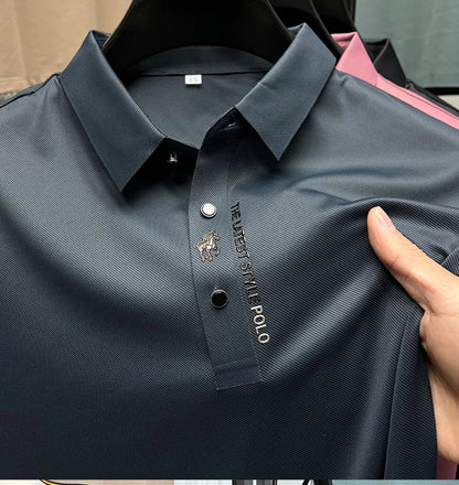 High-End Summer Business Solid Color High Quality Men Short Sleeve Polo Shirt Lapel Collar Fashion Casual Trace Printing M-4XL