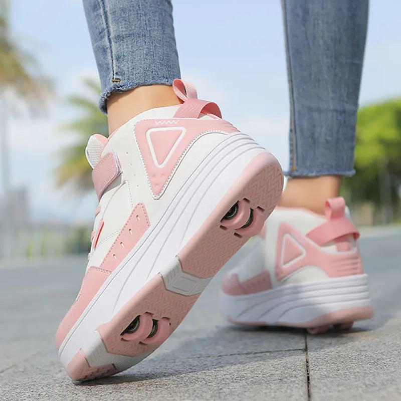 Kids Roller Skate Shoes Fashion Casual Sports Children 4-Wheels Sneakers for Boys and Girls Outdoor Running