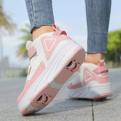 Kids Roller Skate Shoes Fashion Casual Sports Children 4-Wheels Sneakers for Boys and Girls Outdoor Running