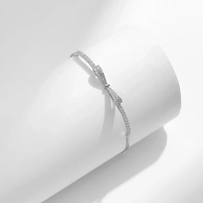 925 Sterling Silver Sparkling Zirconia Bowknot Bracelet Luxury Charm Adjustable Chain Link For Women Fashion Fine Jewelry