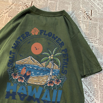 Salt Water Flower Petals Hawaii Tshirts Men Women Casual Sweat T Shirts Casual Cotton Tee Clothes Hip Hop Oversize Tops Couple