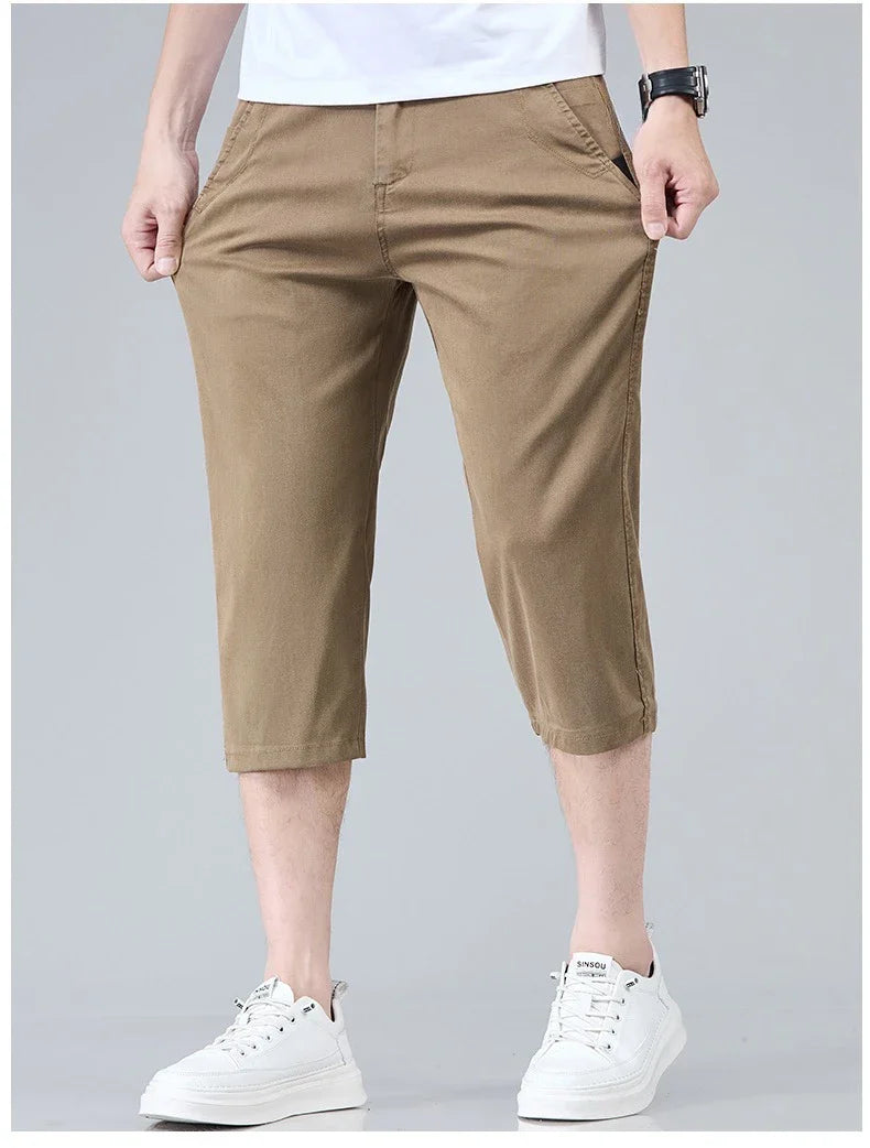 Men's Summer Lyocell Shorts Thin Breathable Comfortable Slim Korean Fashion Short Pants Elastic Waist Casual Vacation Pants