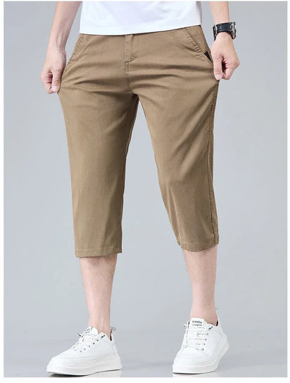 Men's Summer Lyocell Shorts Thin Breathable Comfortable Slim Korean Fashion Short Pants Elastic Waist Casual Vacation Pants
