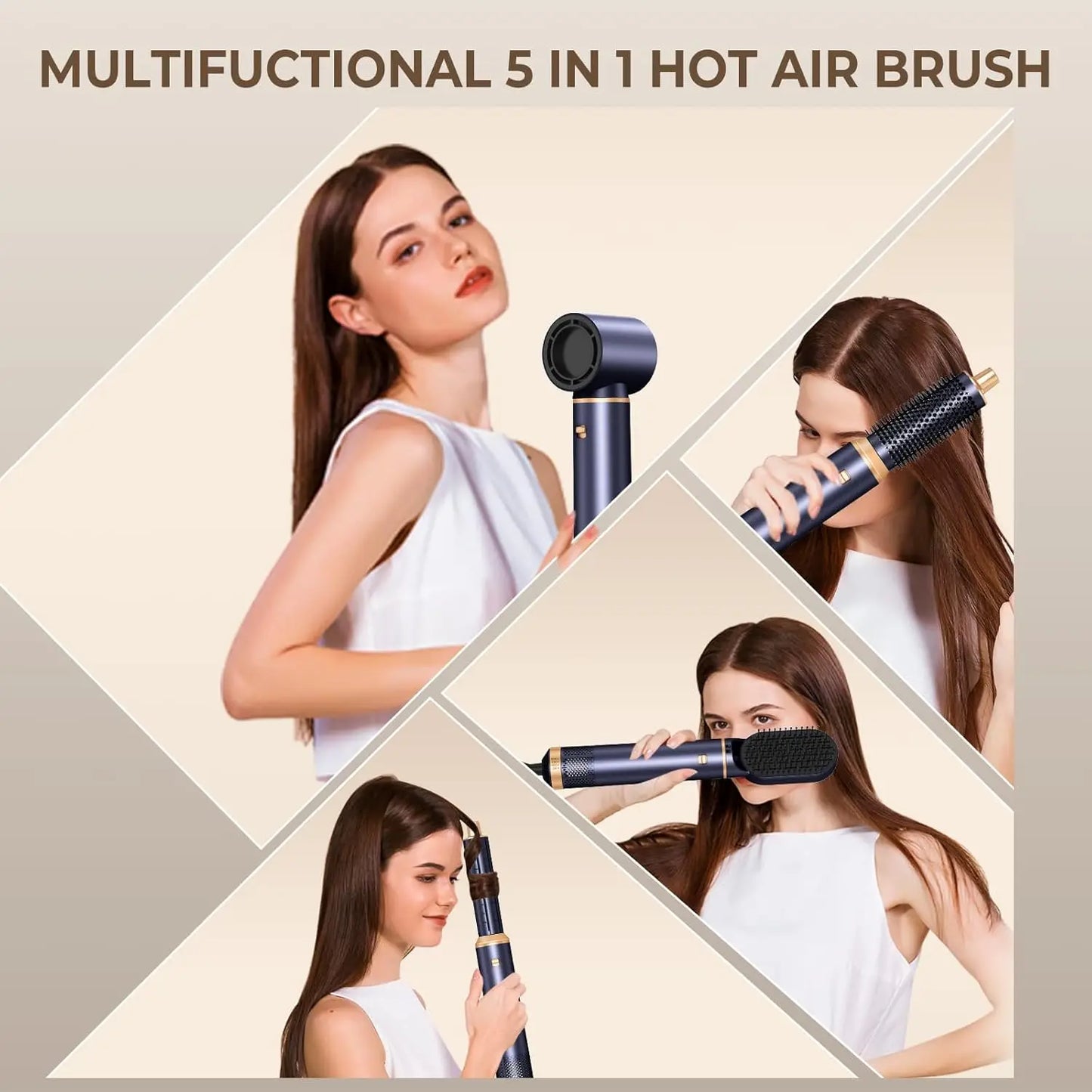 5 in 1 Hair Dryer Brush, Negative Ion Air Styler Wrap Hair Styler Upgrade Blow Dryer Brush Air Curler for Hair, Blowout Brush