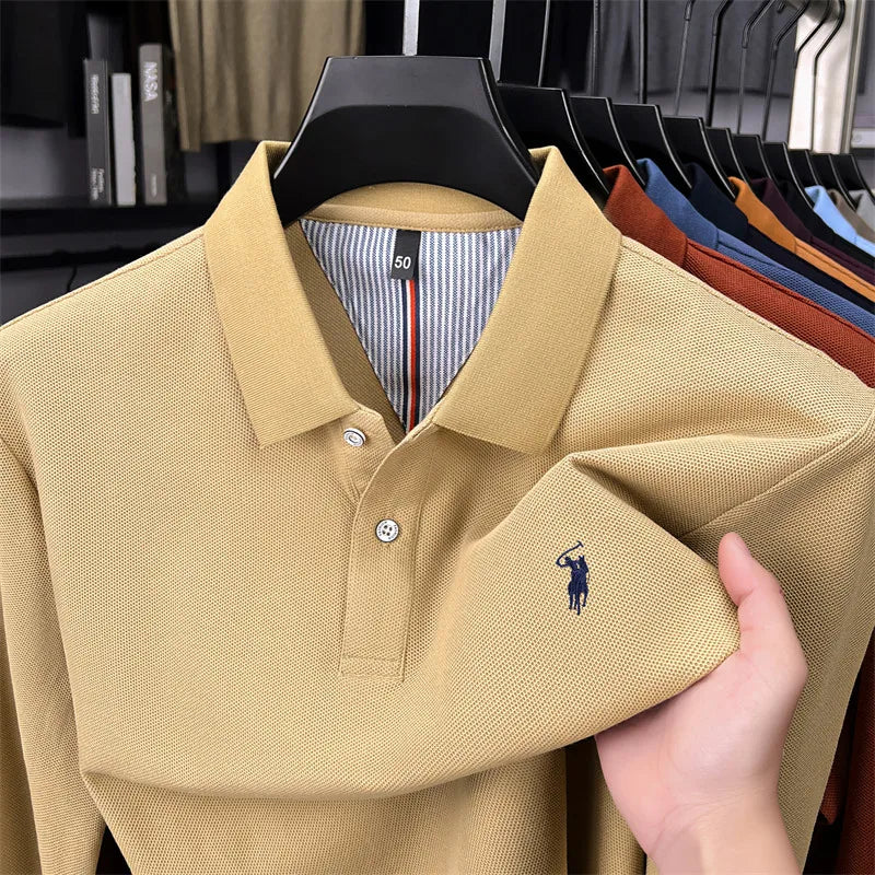 High end brand 100% cotton long sleeve polo shirt fashion luxury pony embroidery business casual comfort new Paul men's T-shirt
