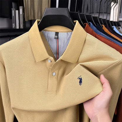 High end brand 100% cotton long sleeve polo shirt fashion luxury pony embroidery business casual comfort new Paul men's T-shirt