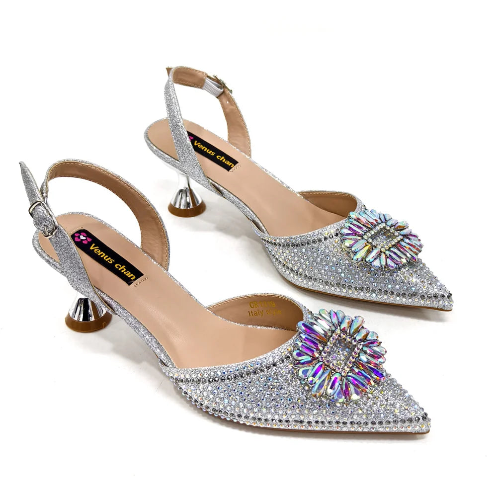 Nigerian Women's Party Shoes and Bags Medium Heel Pointed Toe Elegant Party Footwear With Matching Color Handbag for Women