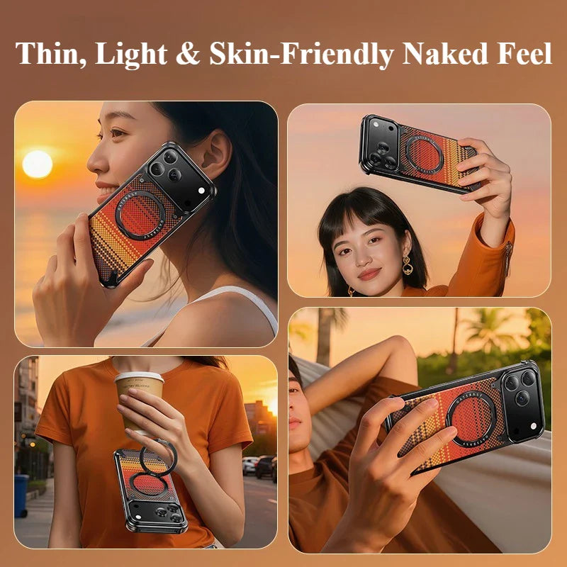 Luxury aluminum alloy phone case iPhone 17 Pro/Pro Max/17 Air with 360° rotating magnetic shockproof carbon fiber texture cover