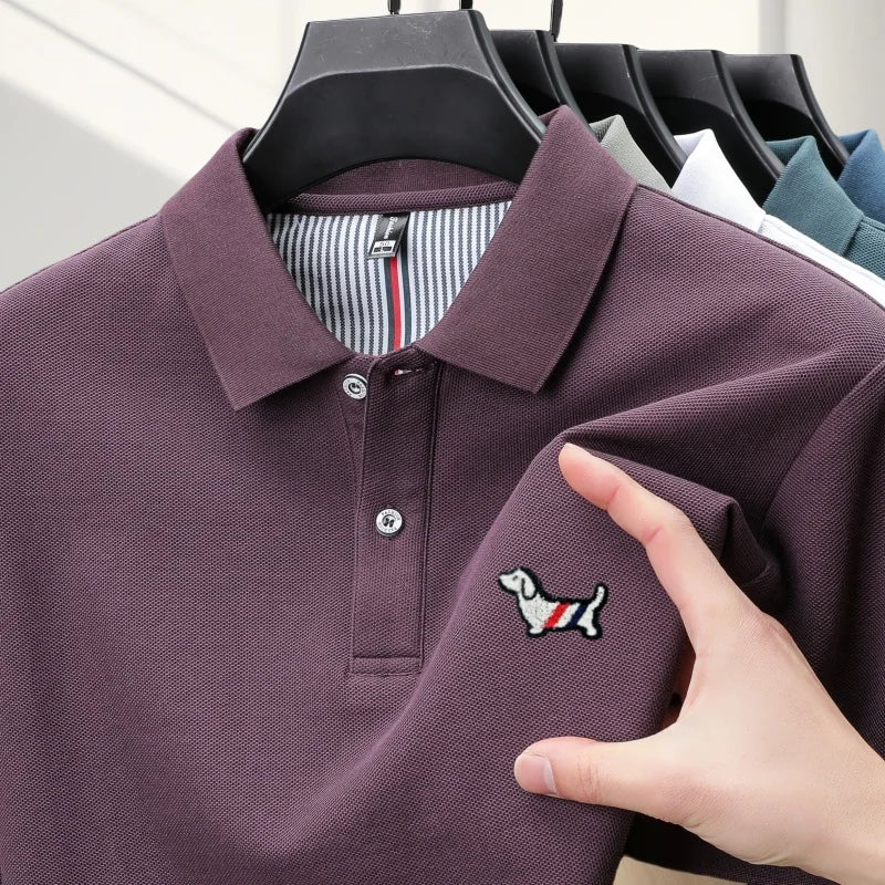 100% pure cotton men's classic dog polo shirt, business casual, sweat absorbing, breathable, daily use, short sleeved T-shirt
