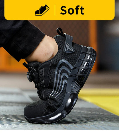 Rotary button New safety shoes Men's anti-smash anti-puncture work shoes Fashion men's sneakers Safety boots