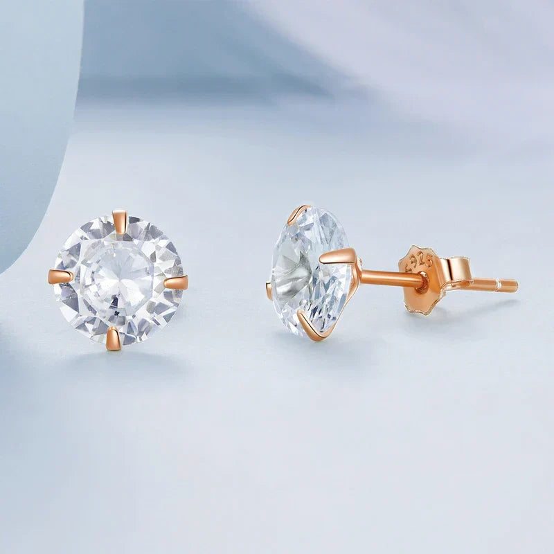 CZ Stud Earrings 925 Sterling Silver Platinum Plated Round Cubic Zirconia Hypoallergenic Barbell Earrings 4-7mm