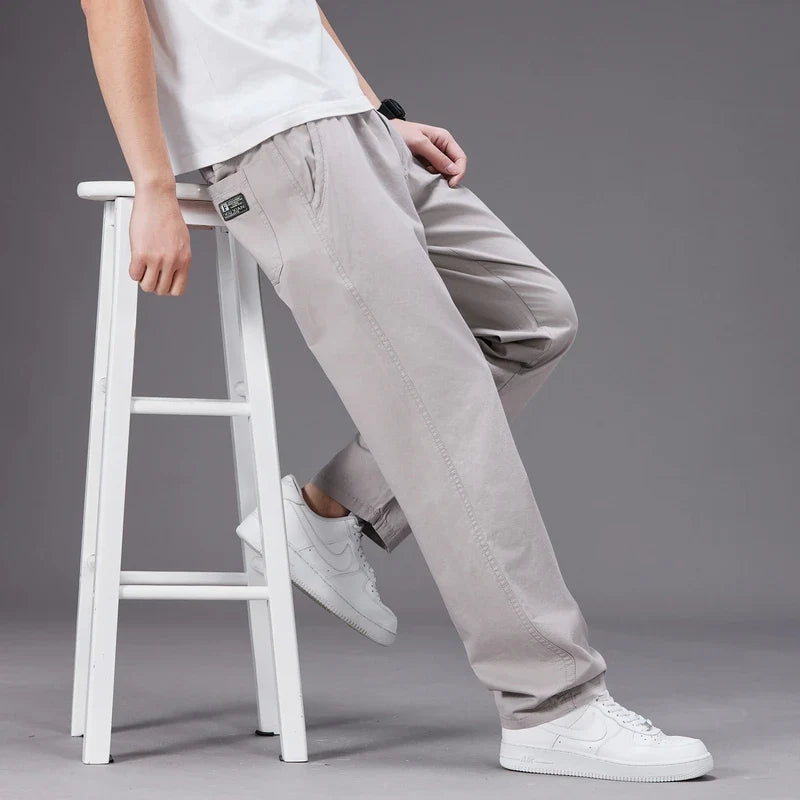 Men's 100% Cotton Cargo Pants Business Relaxed Fit Long Trousers Men Elastic Waist Drawstring Sweatpants Autumn Men Jogger Pants