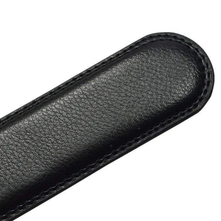 Male Cowskin Leather Belt - Automatic Buckle, Luxury Designer Style, 3.5cm, Black/Brown, Plus Size 130-170cm