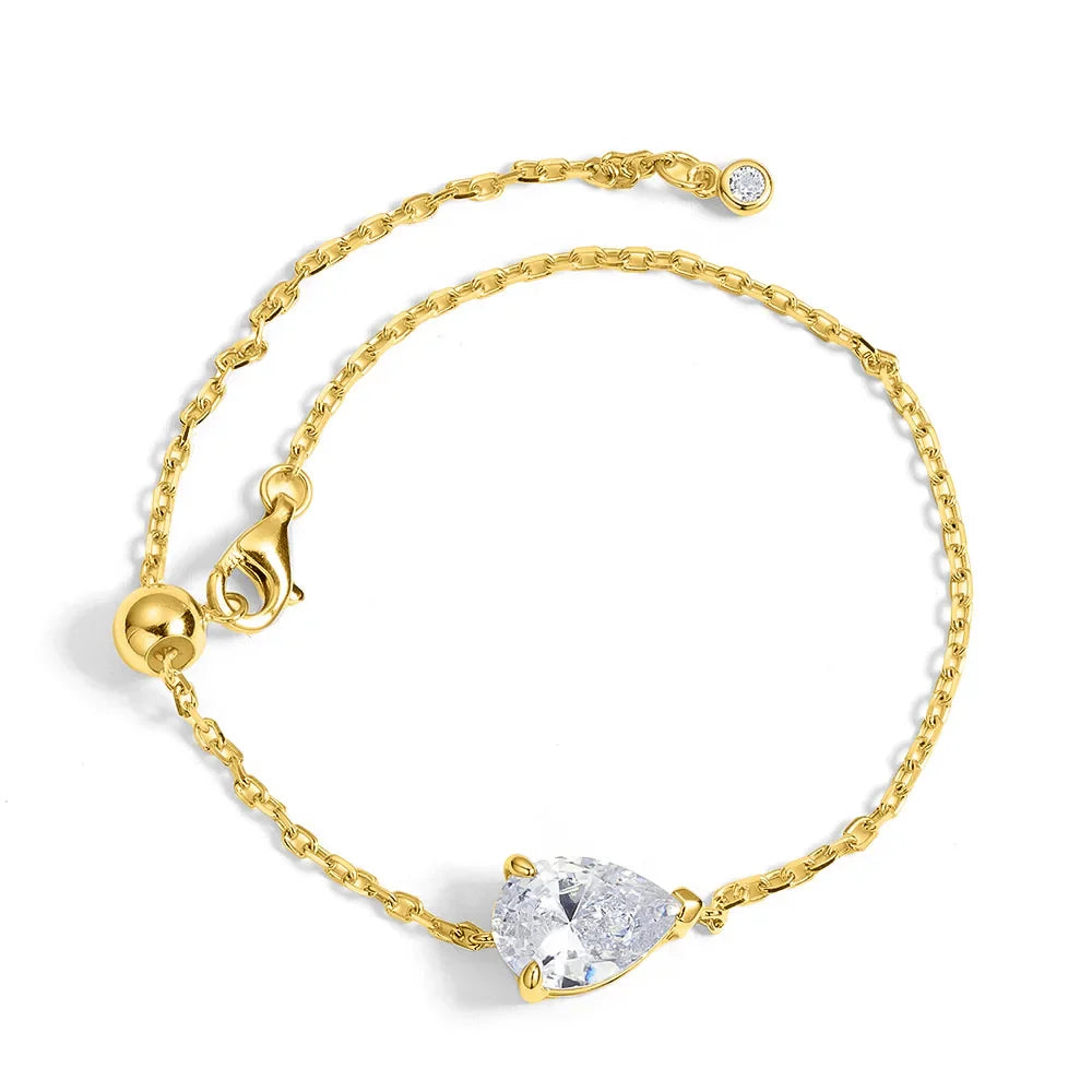 2CT Water Drop Moissanite Bracelet Can Pass Diamond Test 100% S925 Silver Plated 18K Gold Adjustable chain for Women