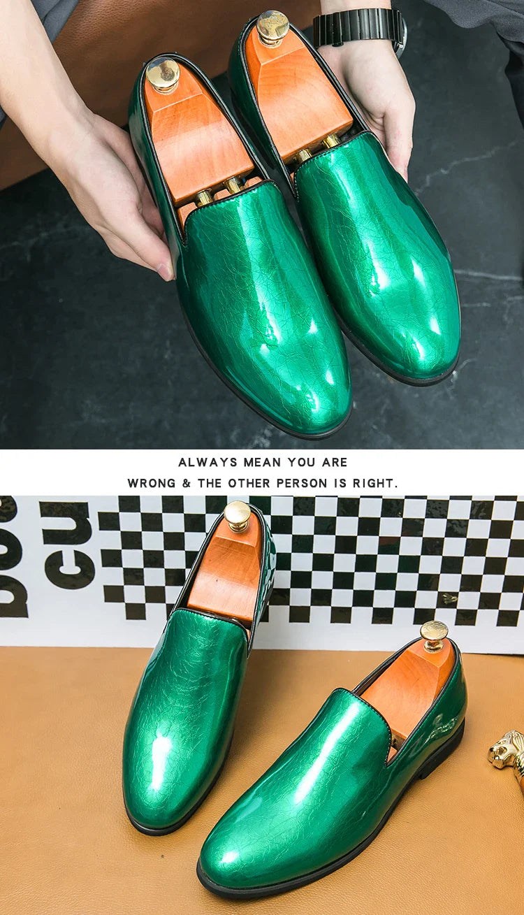Patent leather bright casual leather shoes set feet a slip-on lazy people work business British windbean men's shoes size 46