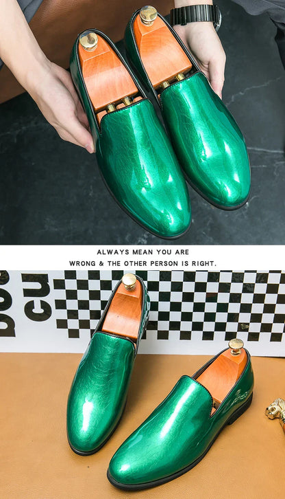 Patent leather bright casual leather shoes set feet a slip-on lazy people work business British windbean men's shoes size 46