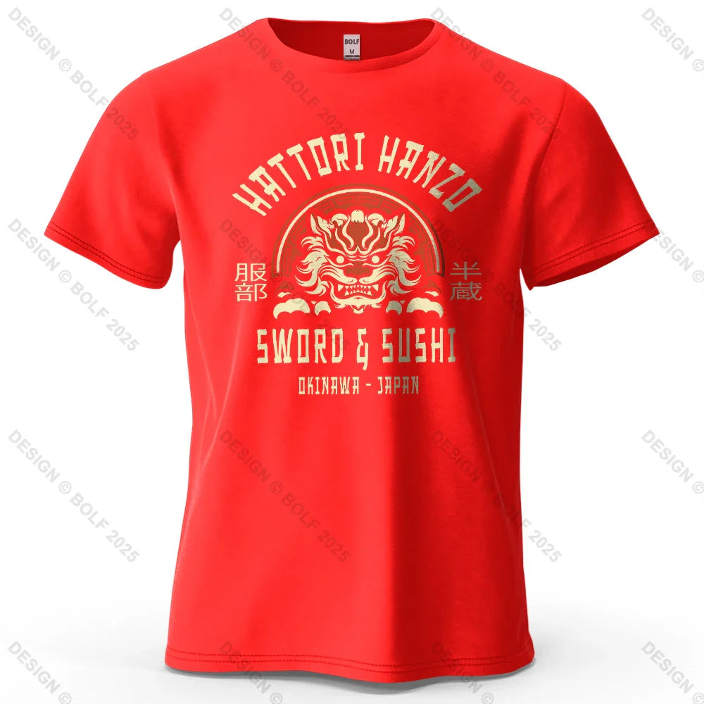 Samurai Warrior Printed Men's T-Shirt 100% Cotton Oversized Cultural Art Graphic Tees for Women Tops Tees Casual Streetwear