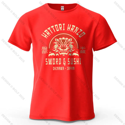 Samurai Warrior Printed Men's T-Shirt 100% Cotton Oversized Cultural Art Graphic Tees for Women Tops Tees Casual Streetwear