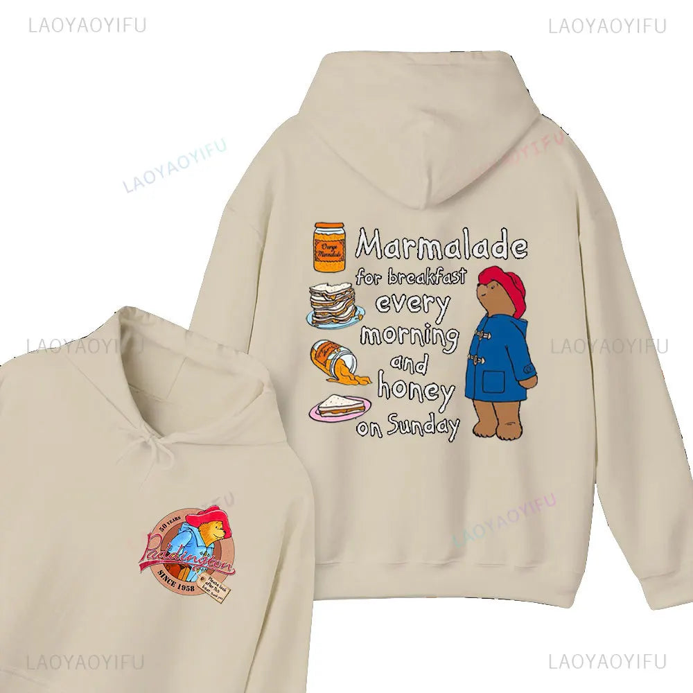 Moletom com Capuz Unissex com Estampa de Urso Paddington Fofo em Londres Novo, Moletom com Capuz Oversized, Primavera